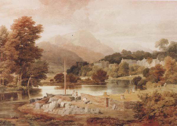 Ramsay Richard Reinagle A Slate Wharf,with the Village of Clappersgate and Coniston Fells,near the Head of Windermere-Forenoon (mk47) France oil painting art
